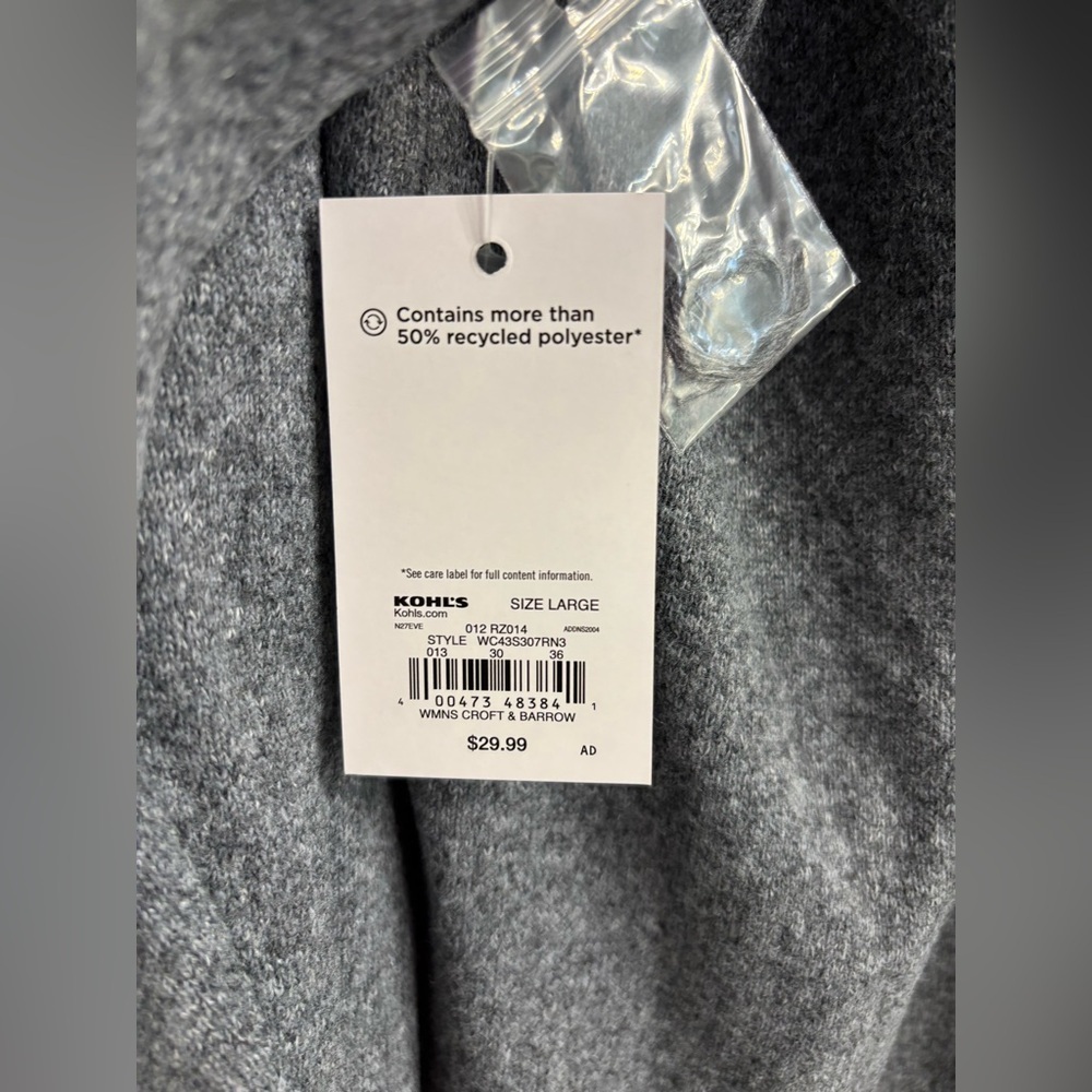 Croft & Barrow Charcoal Open Front Cardigan - Picture 4 of 4